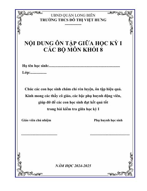Ôn tập giữa kỳ 1 Toán 8 năm 2024 – 2025 trường THCS Đô Thị Việt Hưng – Hà Nội